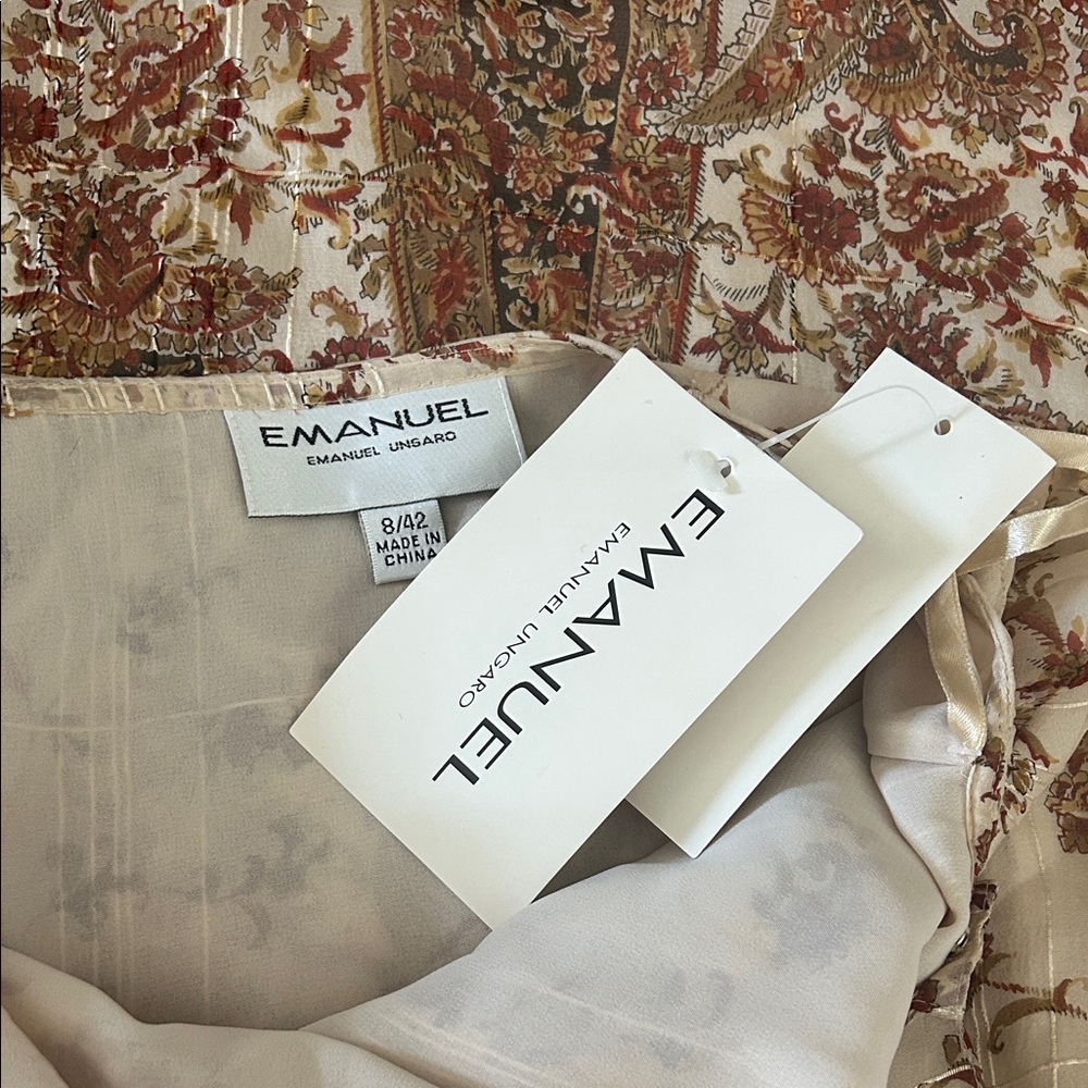 Emanuel Ungaro NWT Beige/Brown Silk Intricate Patterned Wrap Skirt **Size 8** πΊπΊ - Picture 7 of 7
